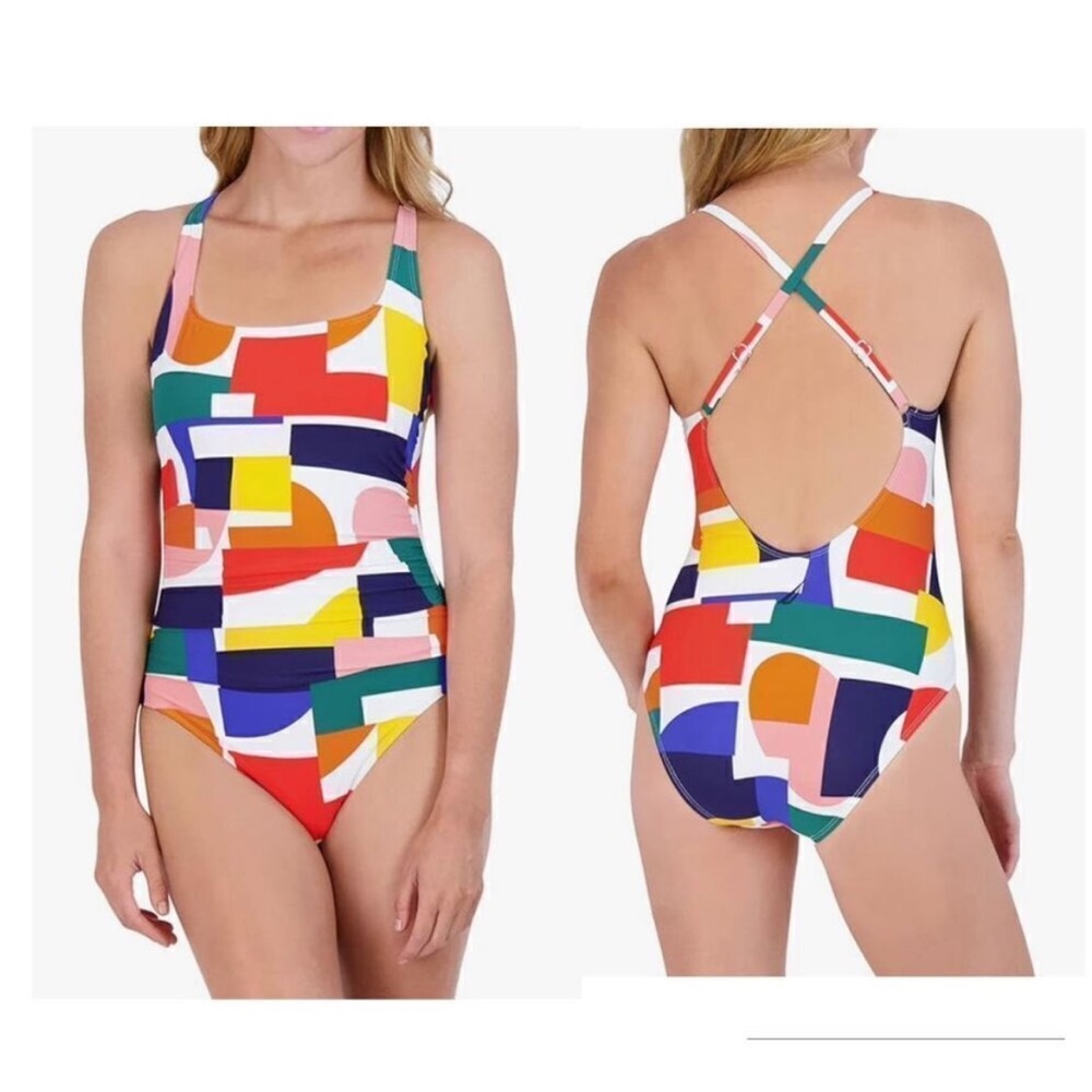 Nautica Multicolor Abstract One Piece Swimsuit. NEW WITH TAGS. Medium Crossback